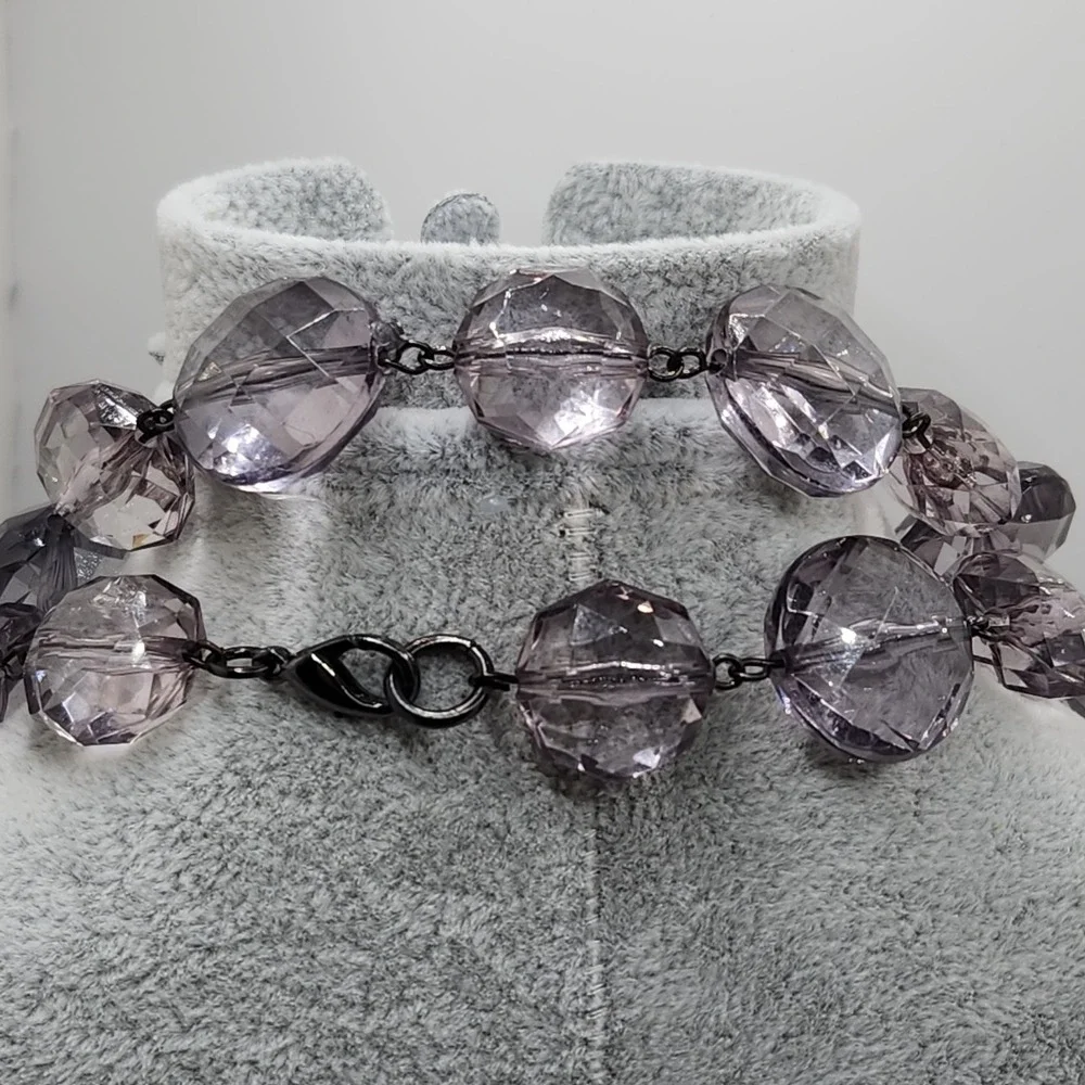 Chunky Smoky Faceted Lucite Statement Necklace 36 Inch Long Glam‎ Evening